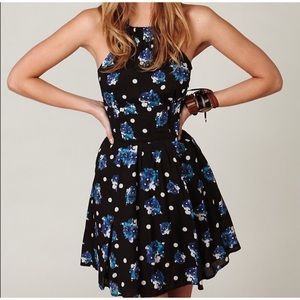Free People Halter/Spaghetti Strap Polka Dot Floral Dress Size 6